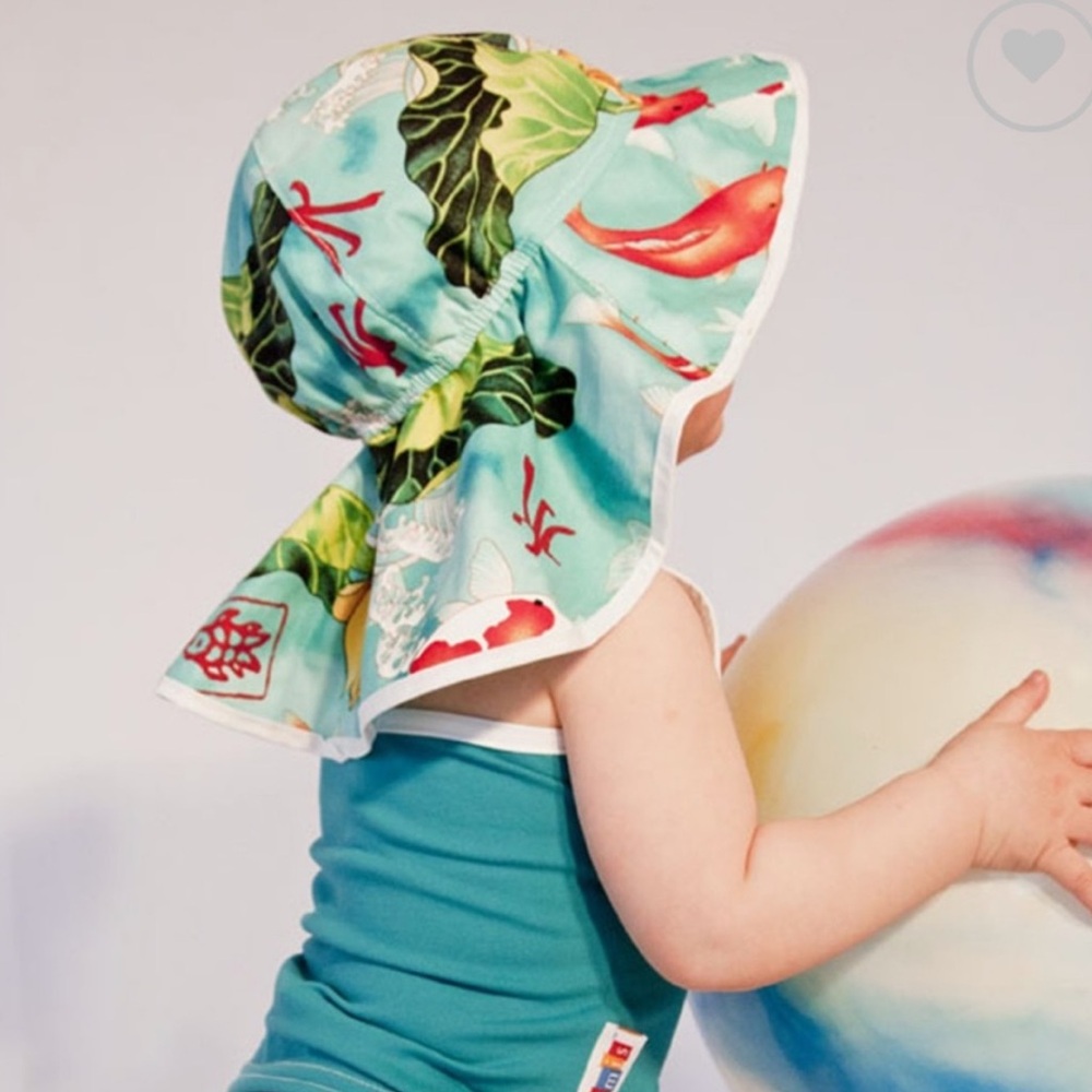 Kids Sun Hat - Aqua Floral Print